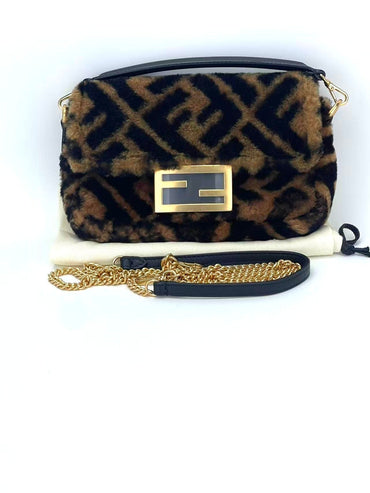 Fendi Mini FF Shearling Baguette
