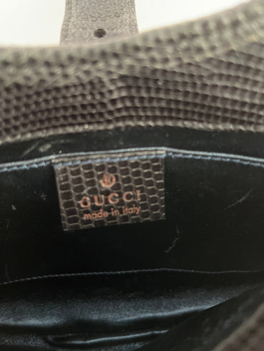 Gucci black leather glitter rhinestones gold hardware handbag