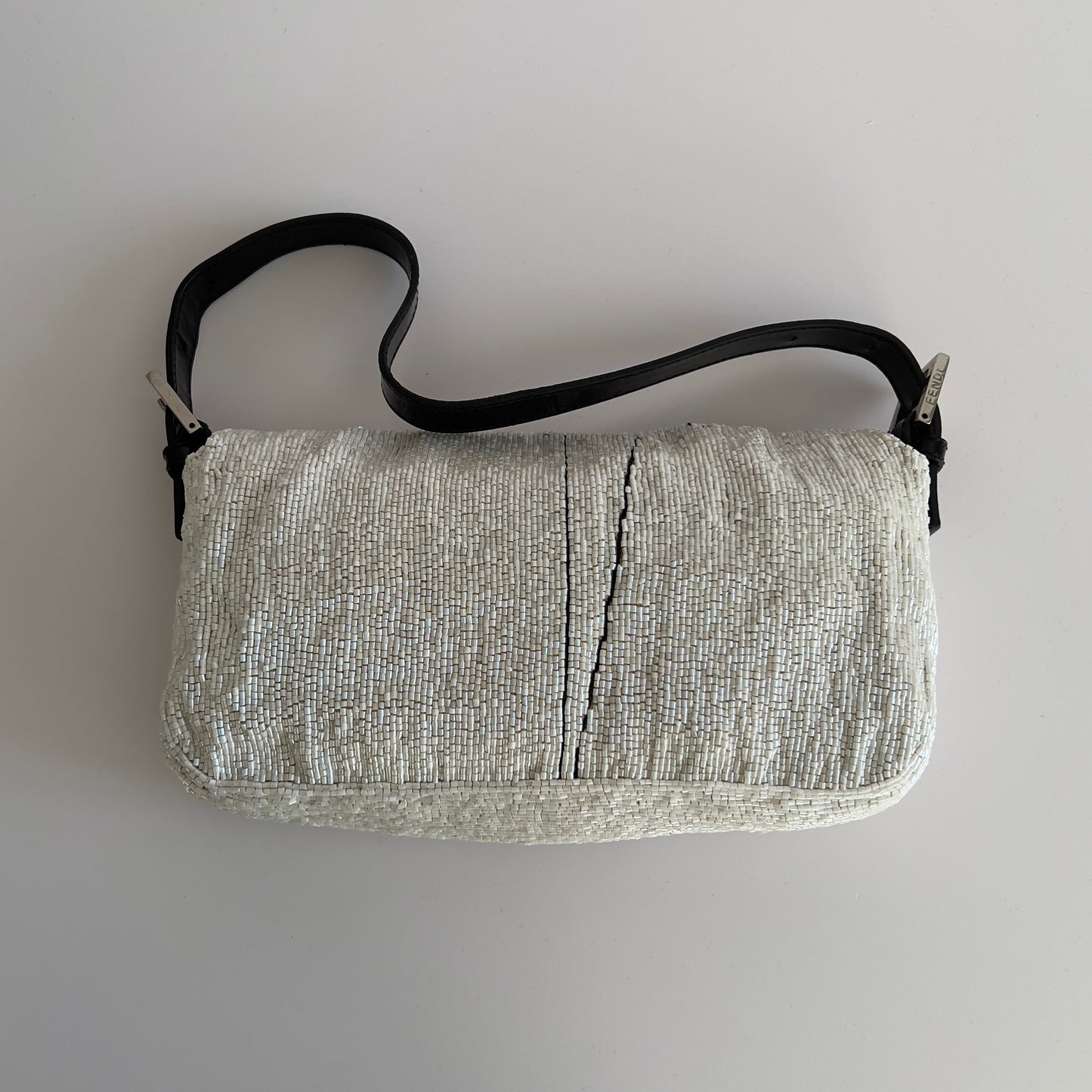 Vintage Fendi White& Black “Spider web”Beaded Baguette Rare