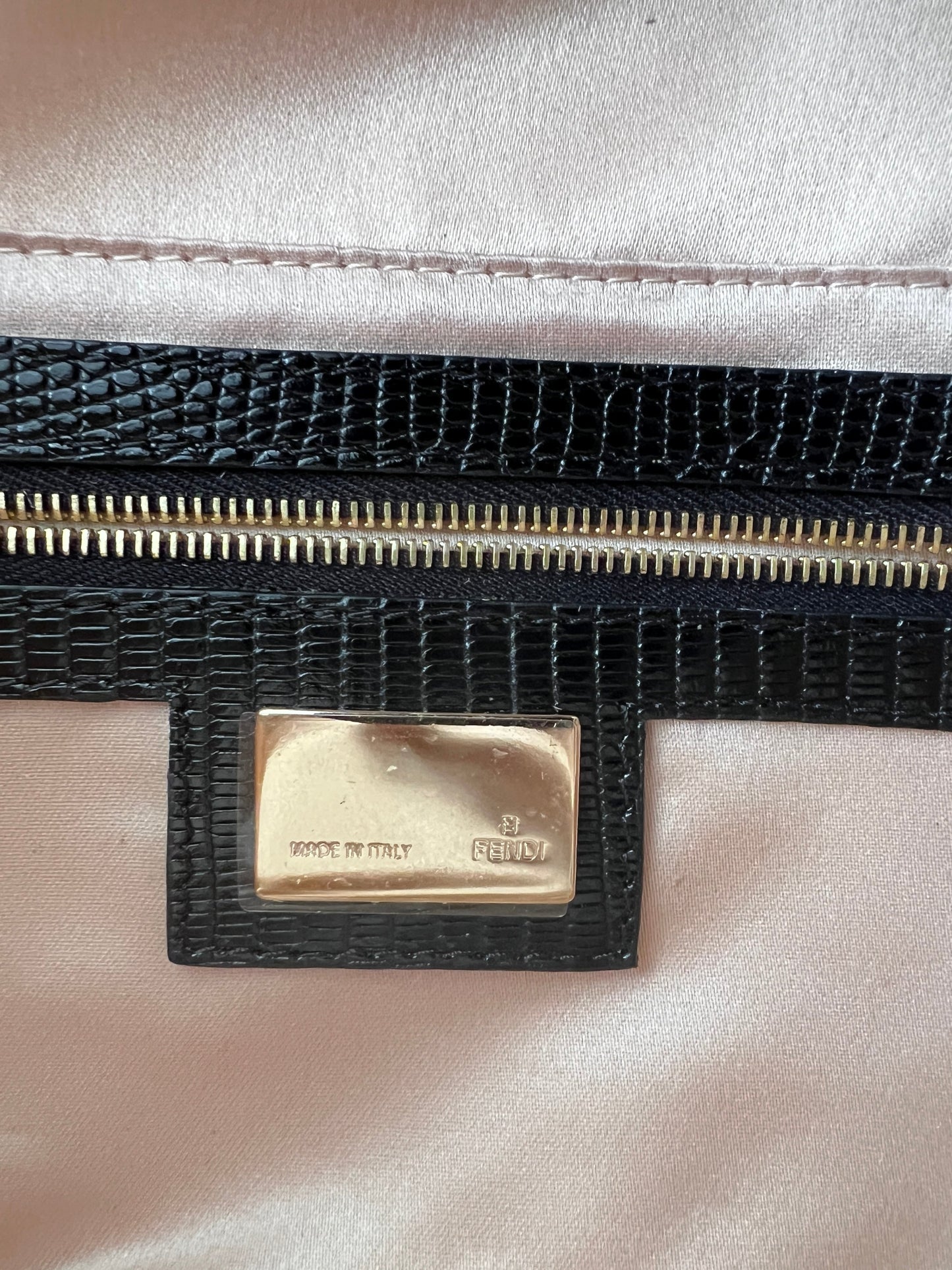 Fendi white & gold beaded lizard baguette