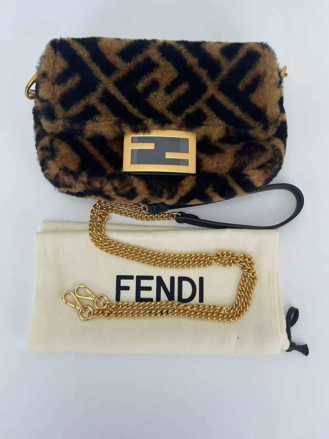 Fendi Mini FF Shearling Baguette