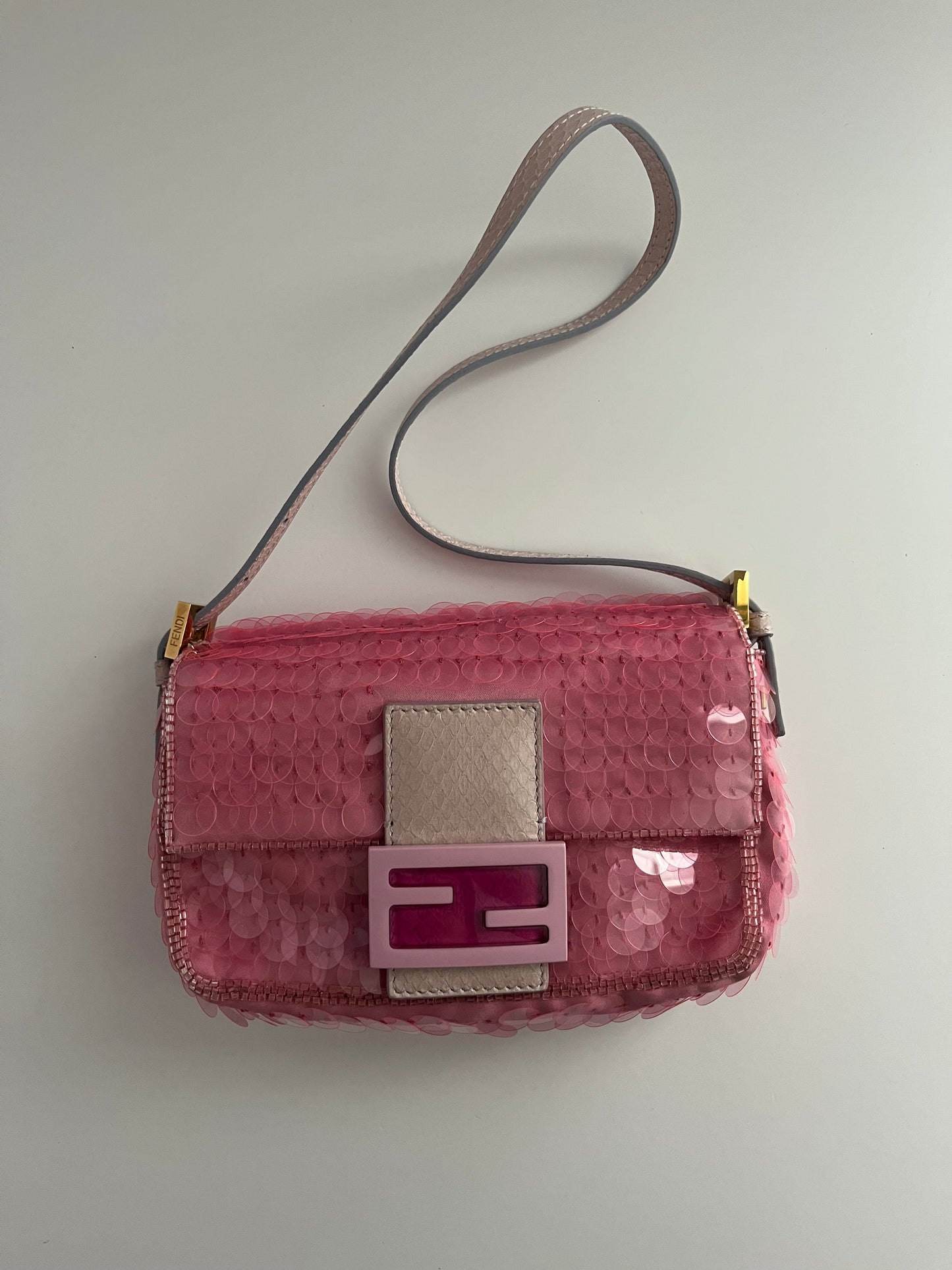 Fendi baguette mini pink sequin shoulder bag