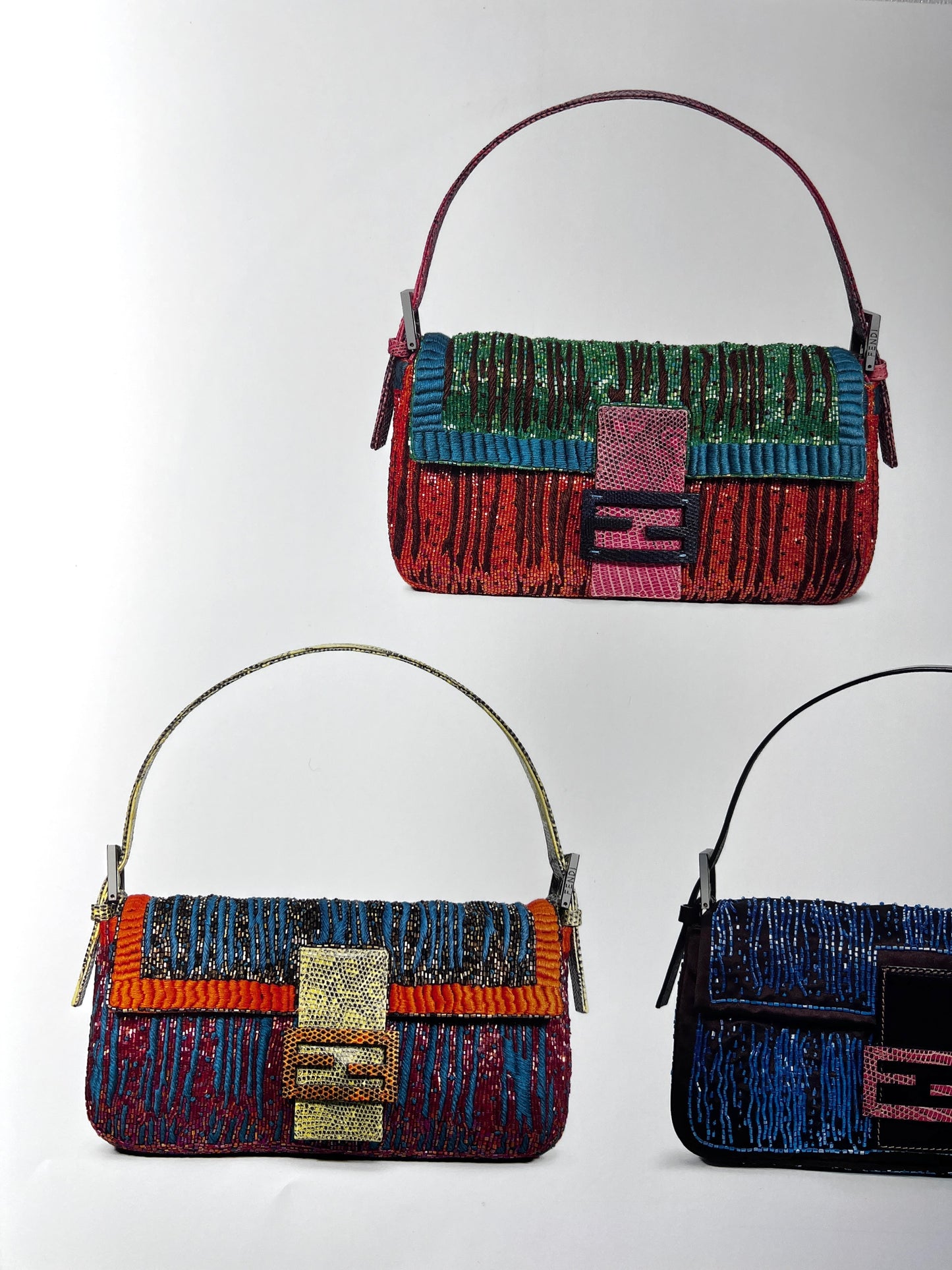 Fendi multi color lizard skin strap baguette