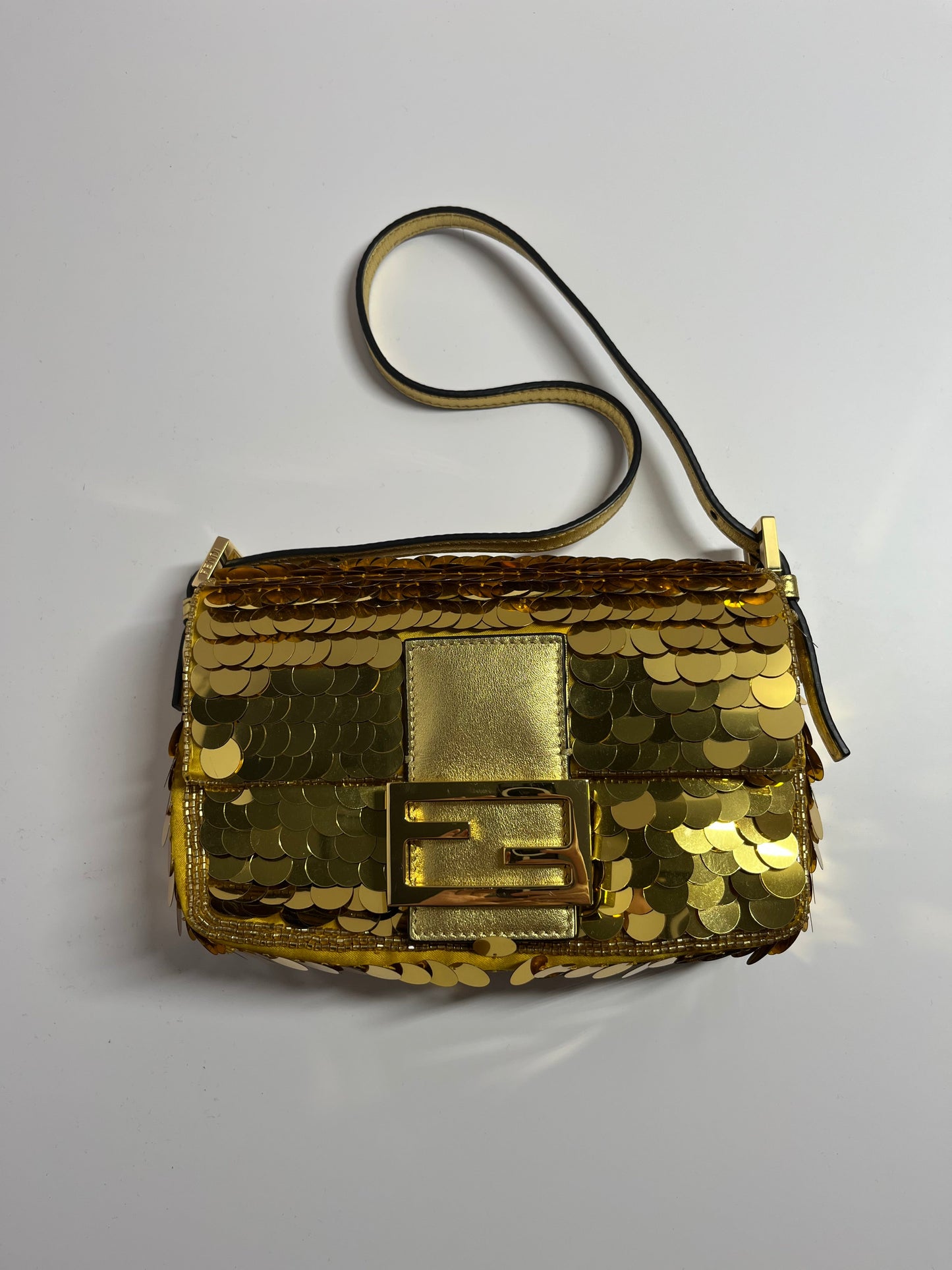 Fendi baguette mini gold sequins shoulder bag