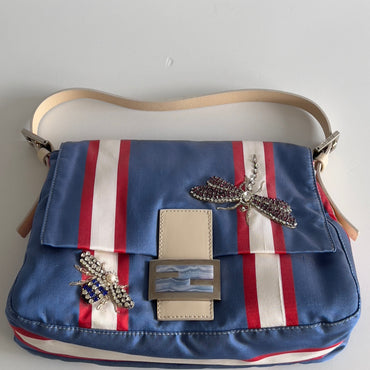 Vintage Fendi baguette Mamma insect stripes multicolor shoulder bag