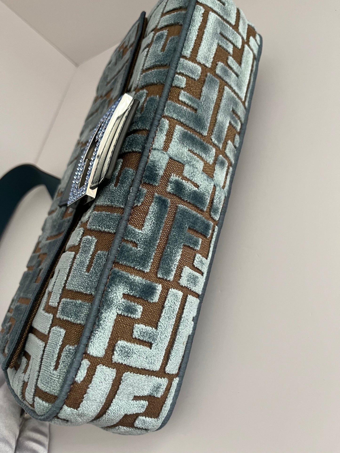 Fendi baguette new style FF velvet silver hardware shoulder bag NWOT