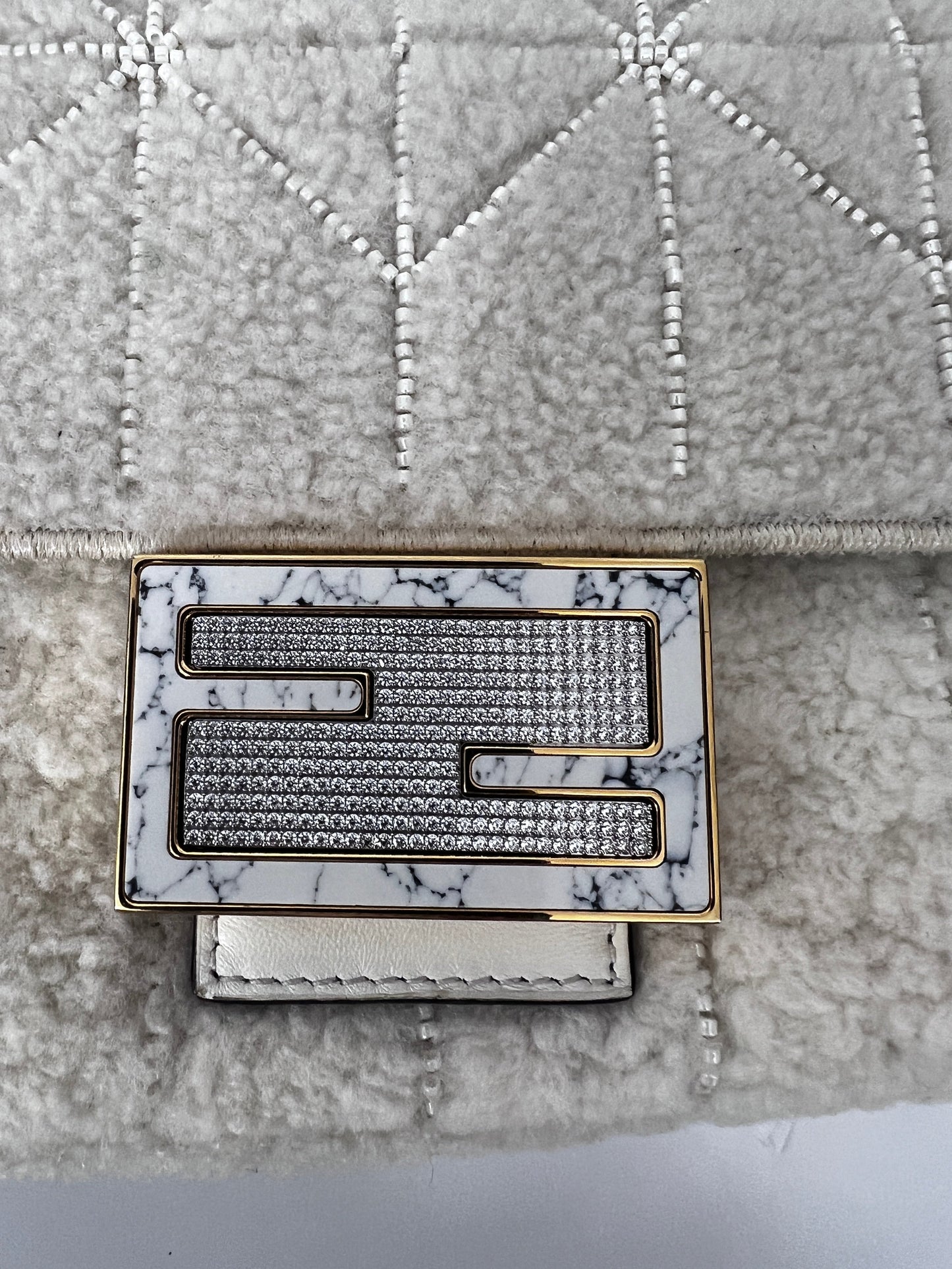 Fendi New version cream color shearling beaded baguette
