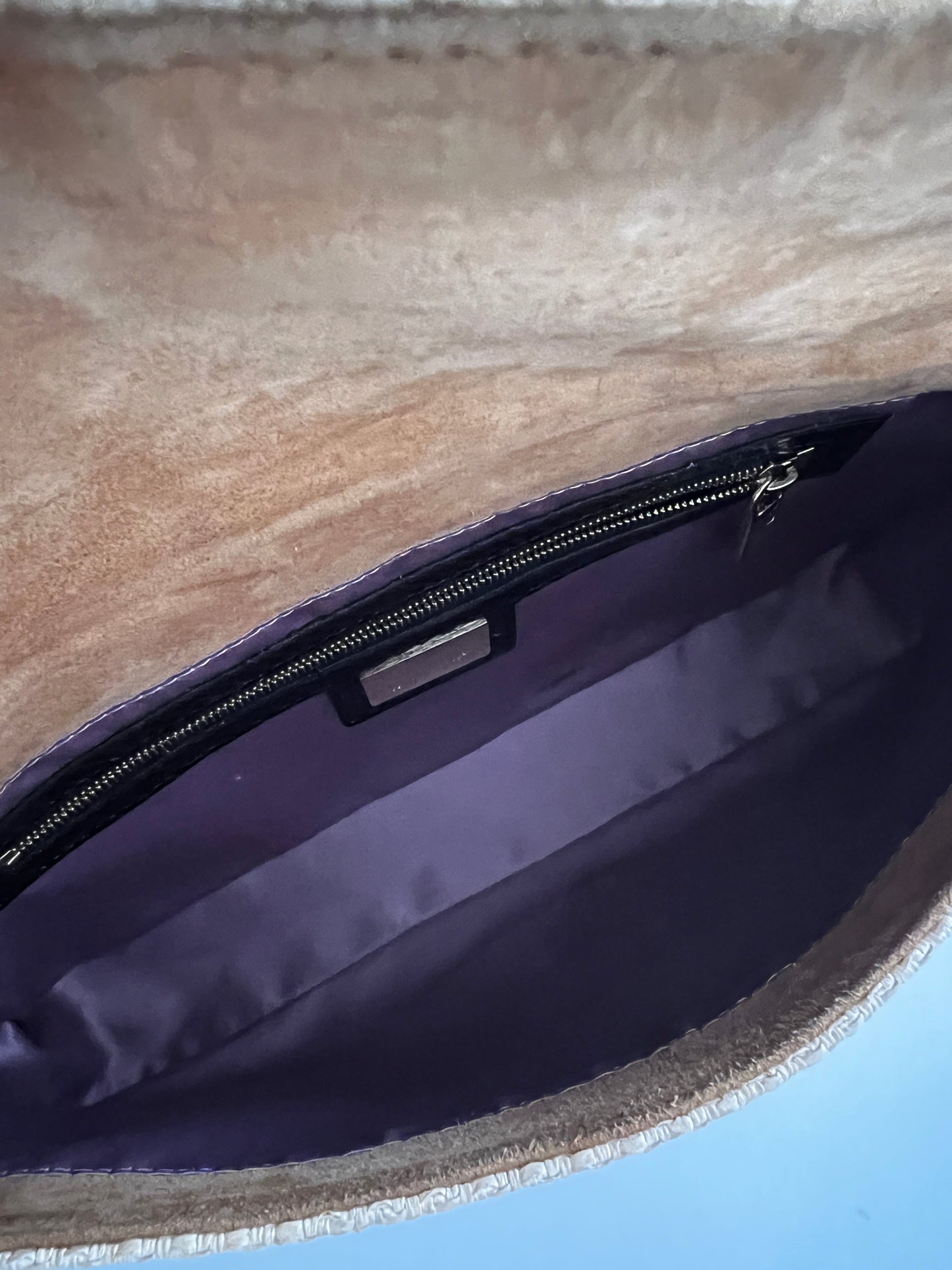 Fendi Raffia Floral Embroidered Baguette Bag