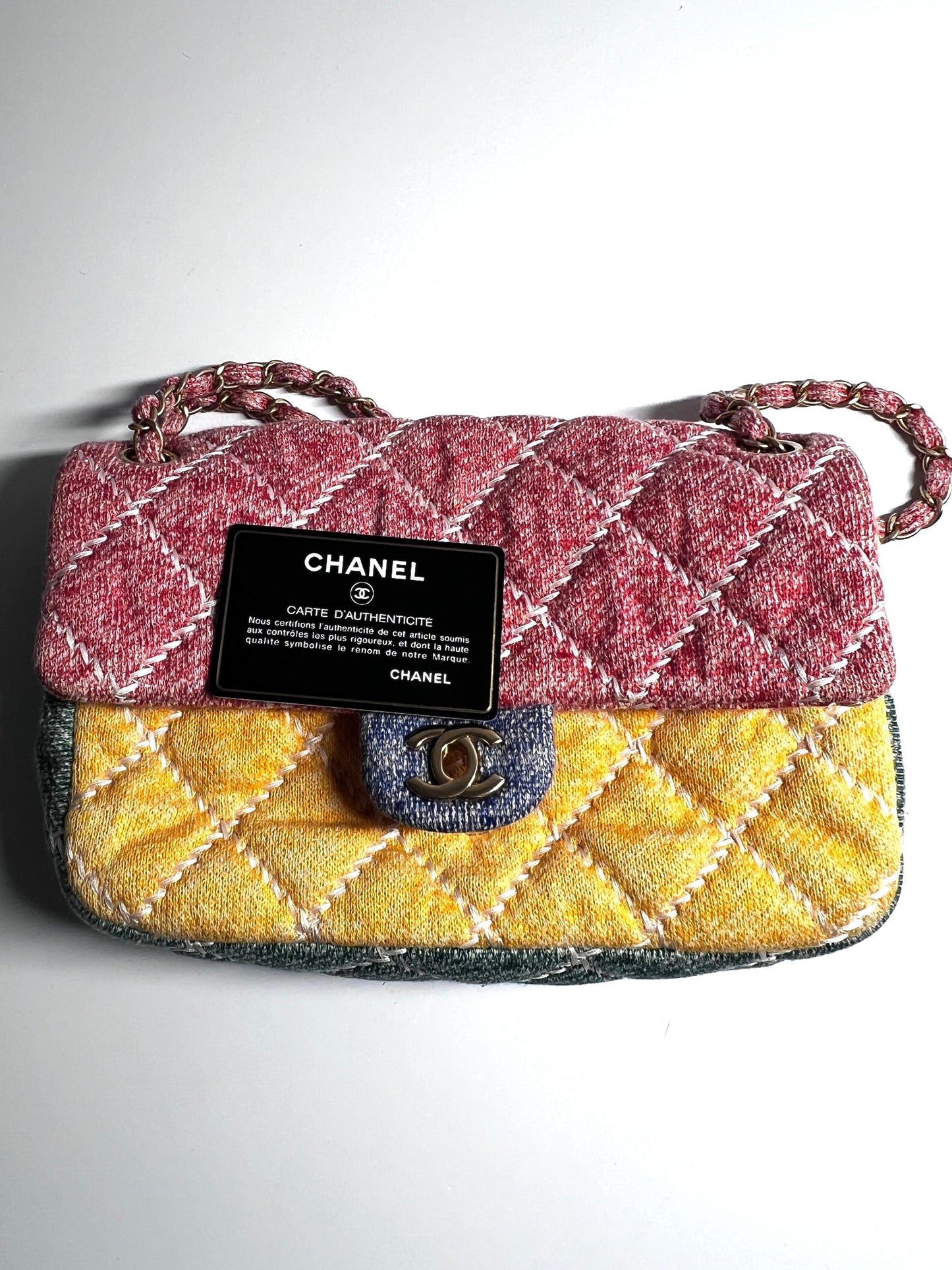 Chanel multi color cloth timeless cloth flap bag