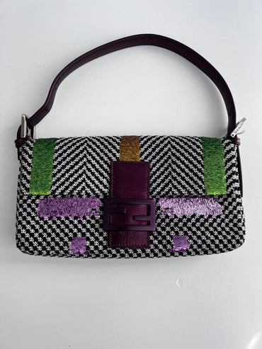 Fendi colorful sequin tweed baguette