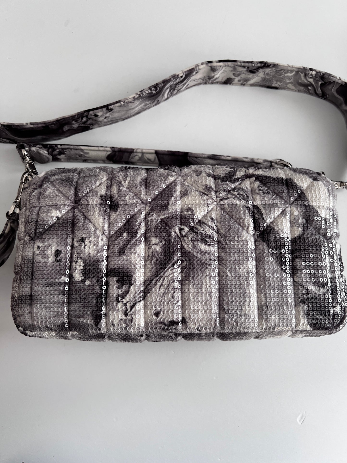 Fendi marble print sequin magnetic buckle baguette