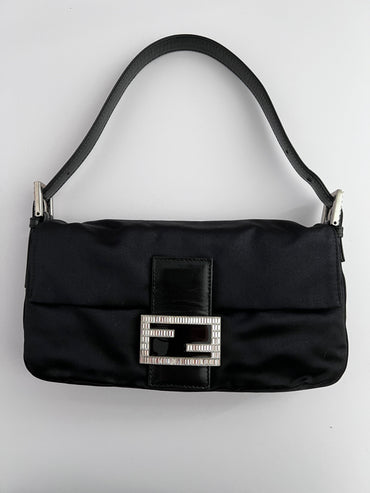 Vintage Fendi Black Satin baguette