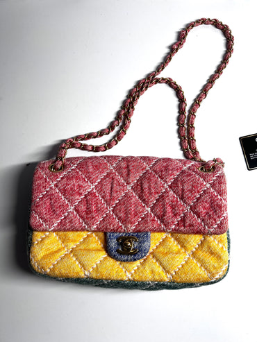 Chanel multi color cloth timeless cloth flap bag
