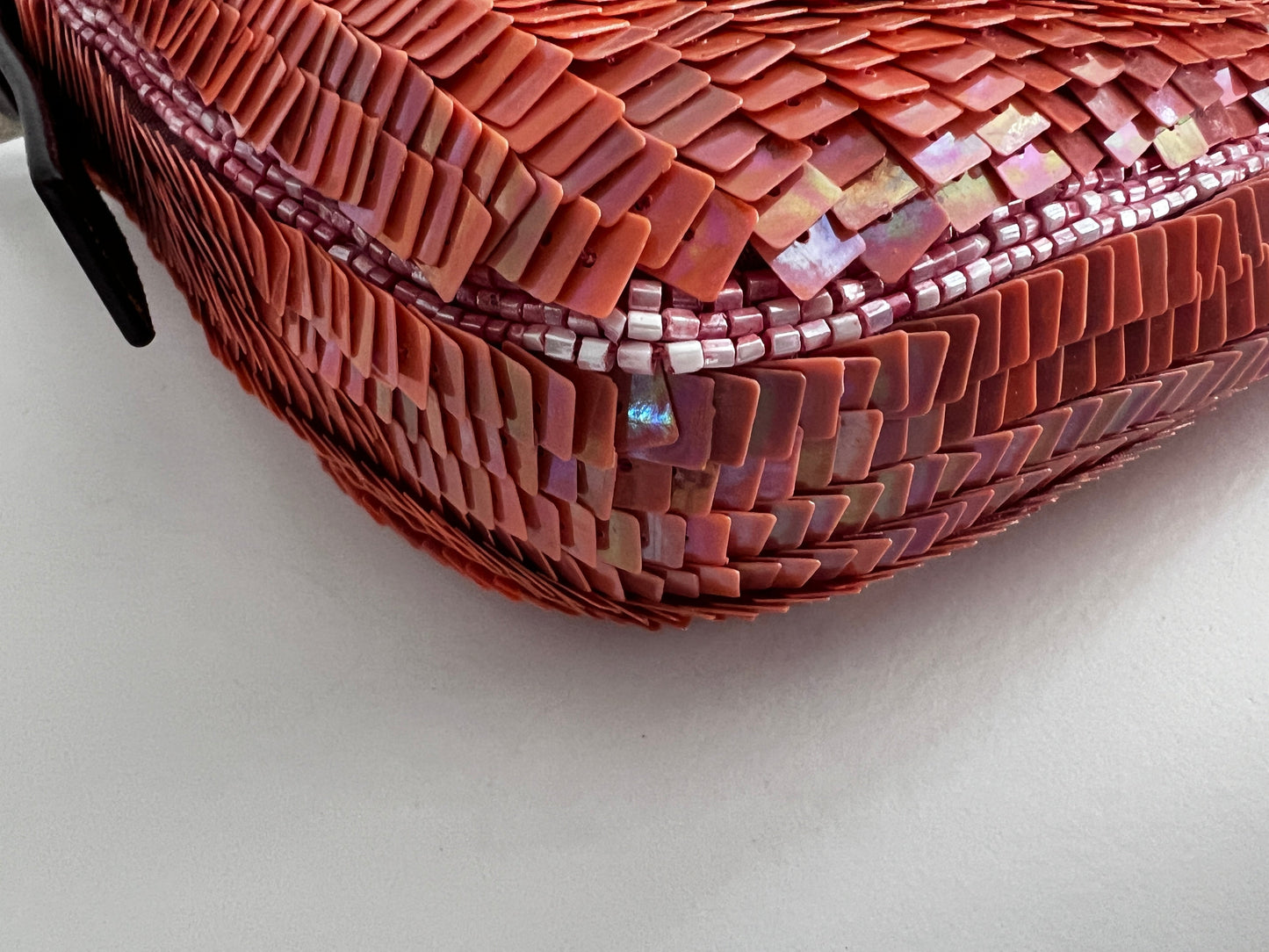 Pre-Owned Fendi peach pink sequin baguette Shoulder bag