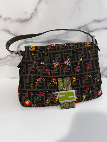 Vintage Fendi floral beaded mamma baguette
