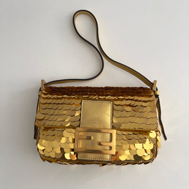 Fendi Mini Gold Sequin Baguette