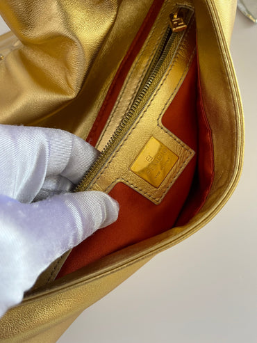 Fendi baguette vintage gold leather shoulder bag