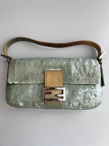 Vintage Fendi Mint Sequin Baguette