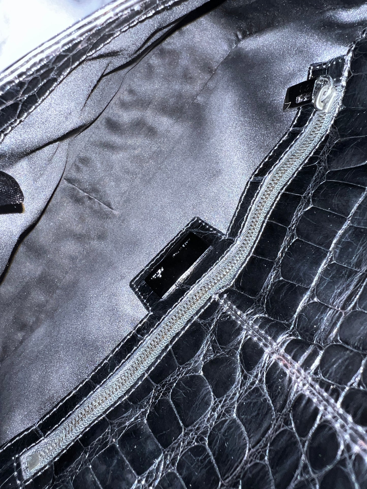 Vintage Fendi black crocodile baguette
