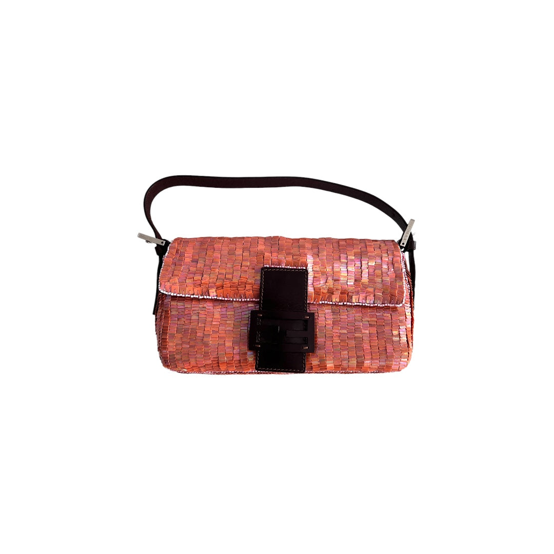 Pre-Owned Fendi peach pink sequin baguette Shoulder bag