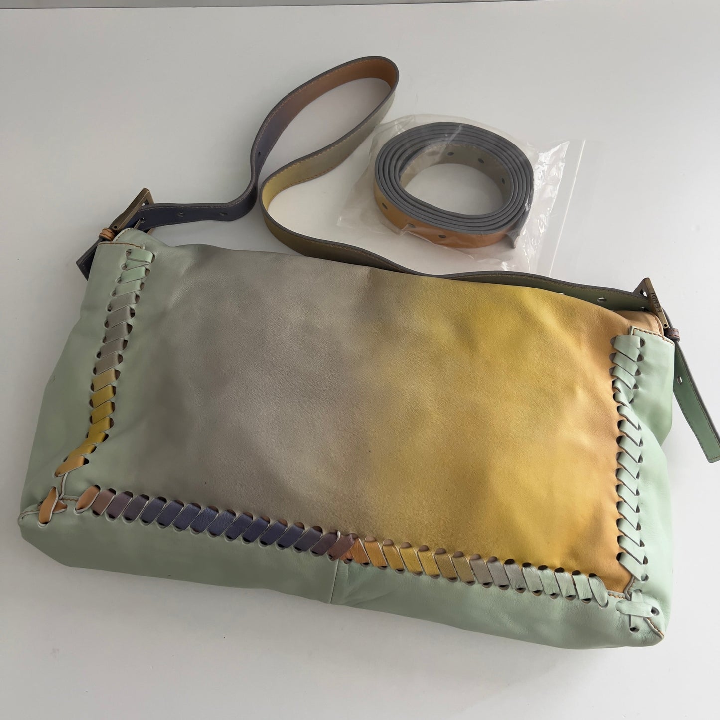 Vintage Fendi XXL Pastel Rainbow Whipstitch Baguette-A