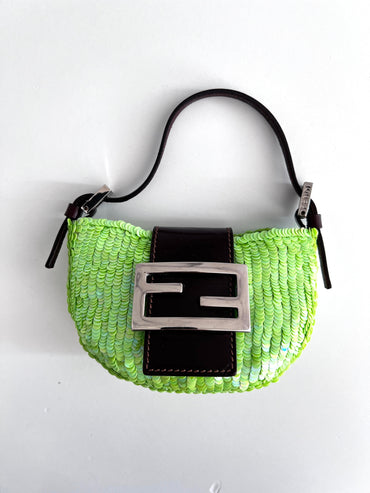 Fendi Vintage neon green small sequin croissant bag