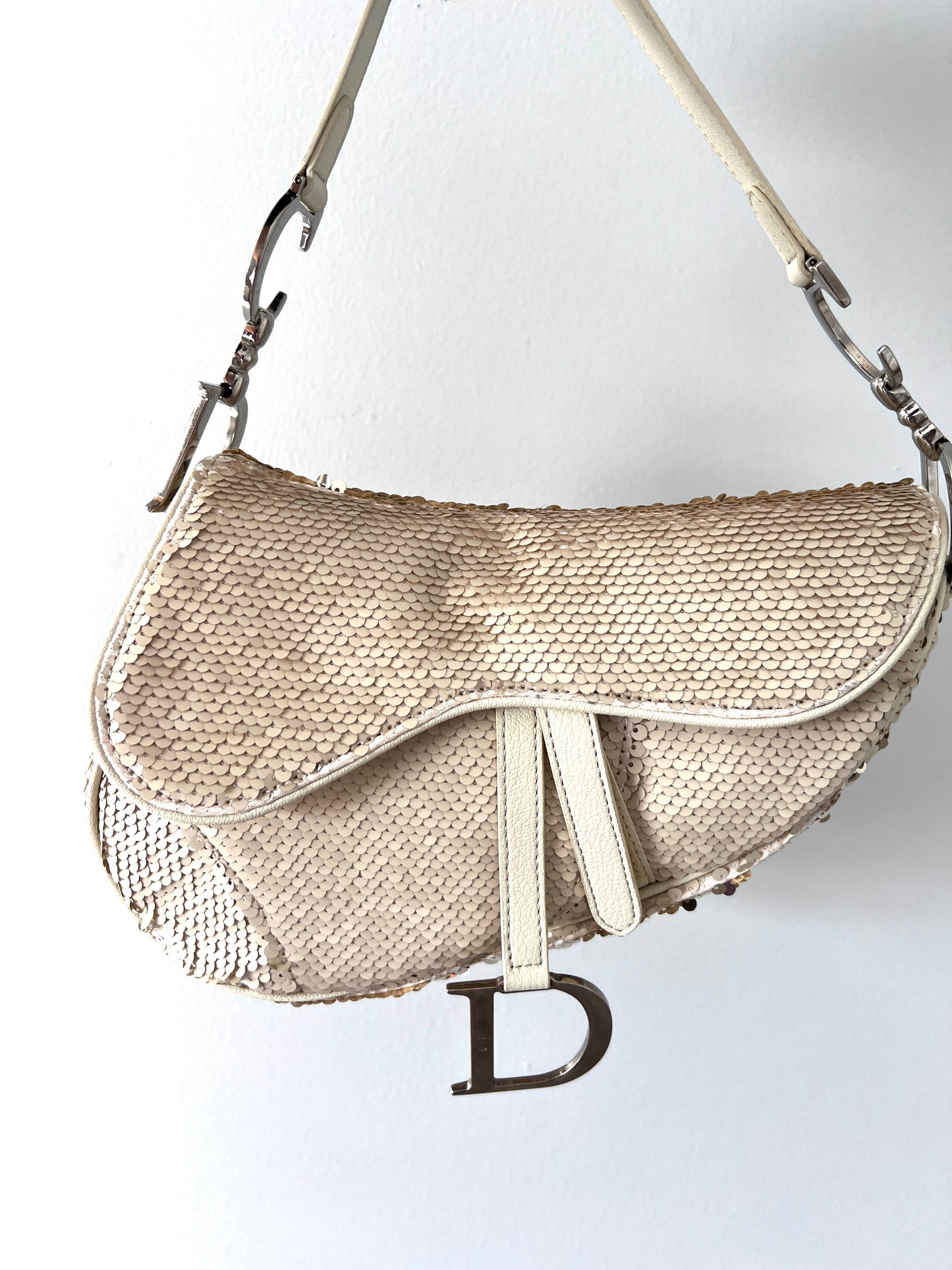 Vintage Dior cream reversible sequin saddle bag(Matte/radiate)
