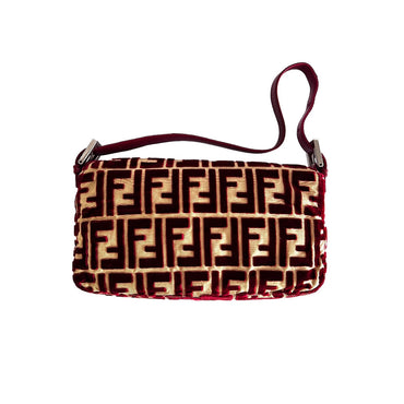 Extremely rare fendi red silk velvet baguette from 1997 by lisio