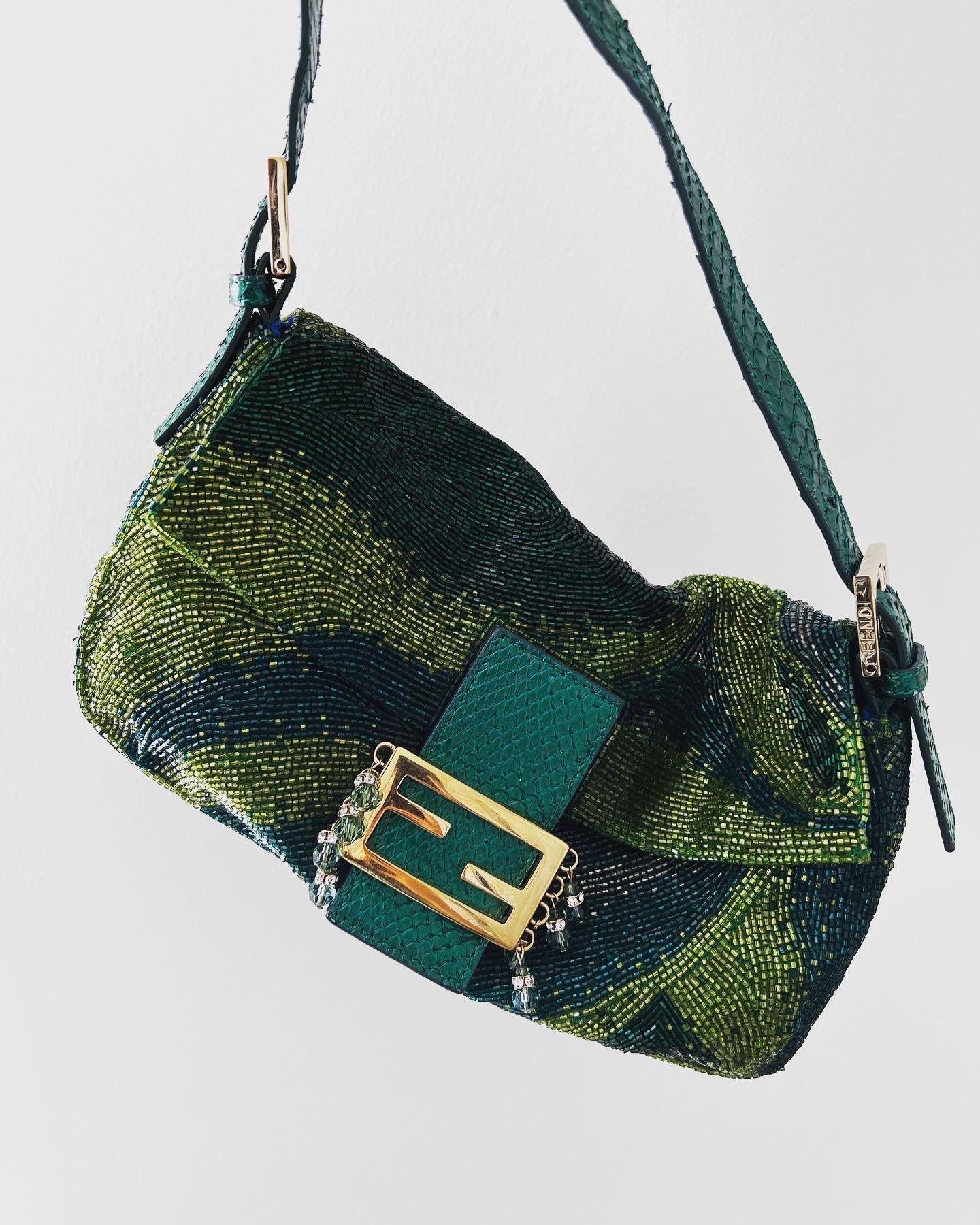 Charming Fendi green beaded baguette