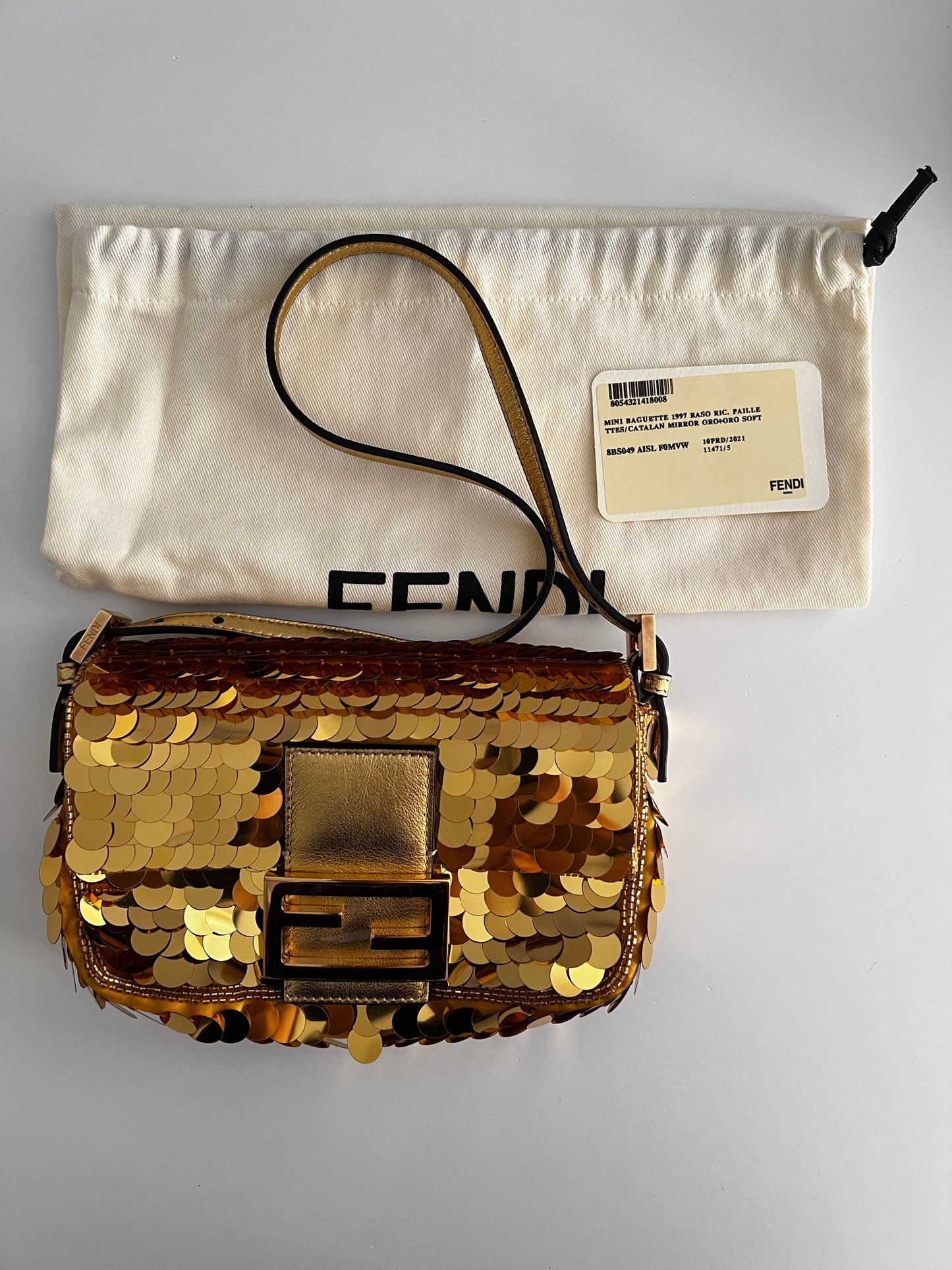 Pre-Owned Fendi mini gold paillets baguette