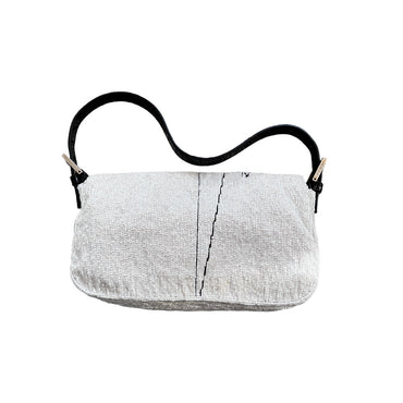 rare FENDI Limited Edition Beaded White and Black Baguette Shoulder Bag