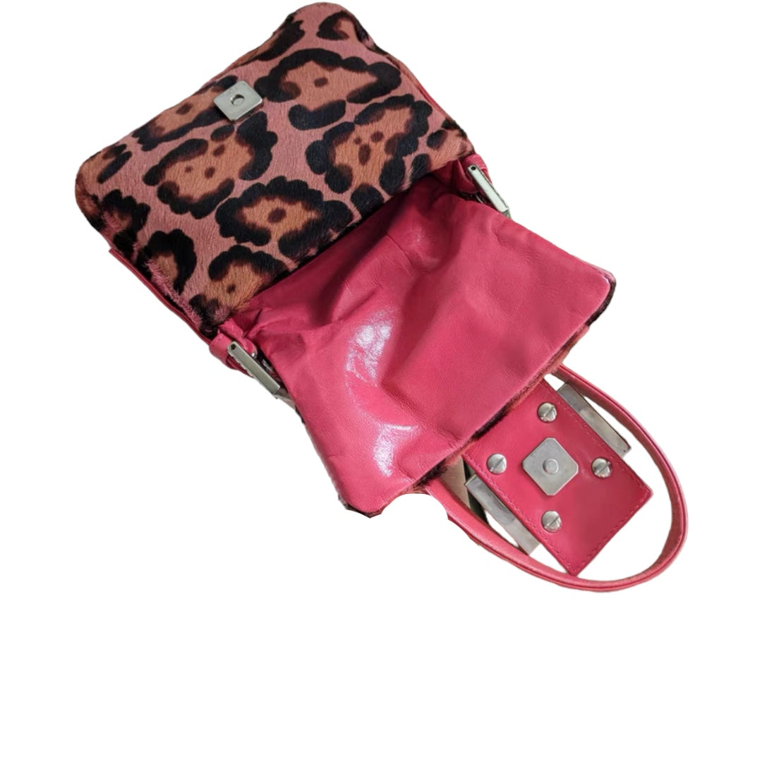 Fendi pink pony hair rhinestones buckle hand bag