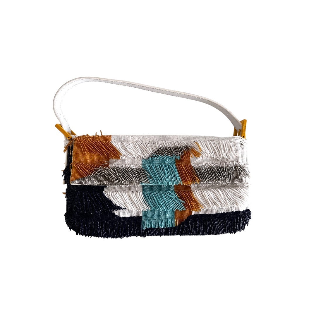 fendi runway style tassel beaded baguette