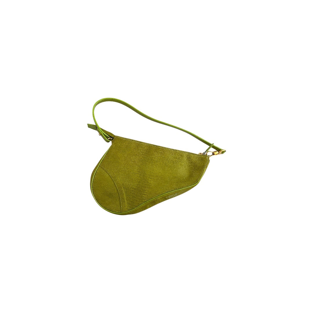 vintage small green embossed lizard saddle bag