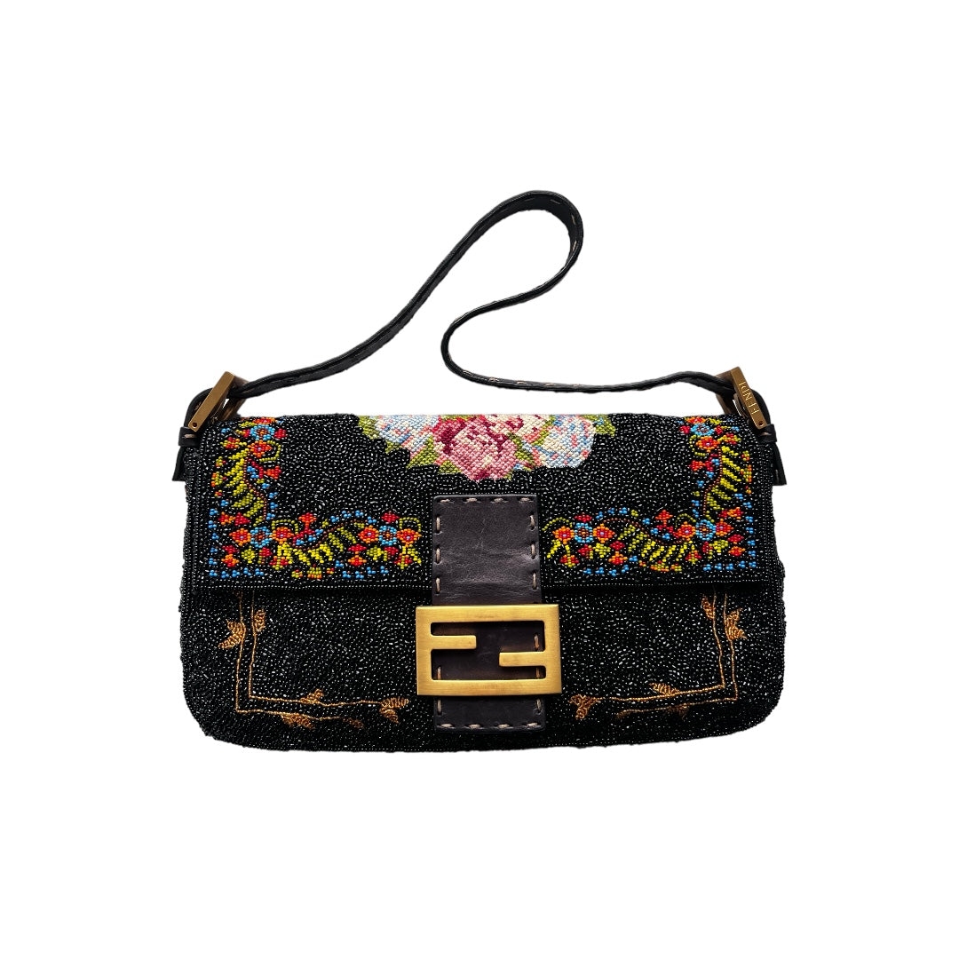 rare fendi cross stitch floral pattern beaded baguette
