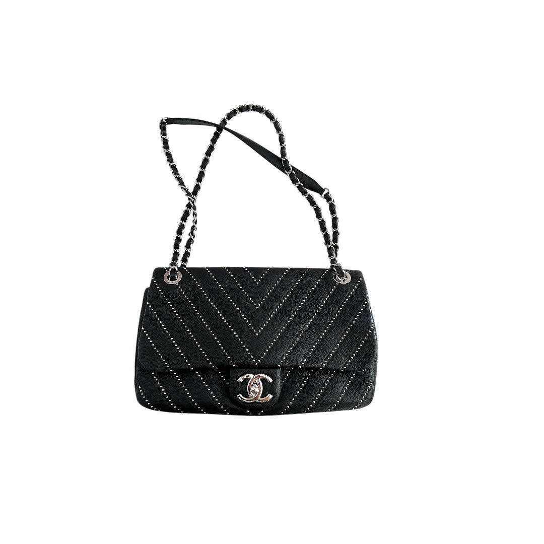 chanel stud wars cc flap bag chevron calskin