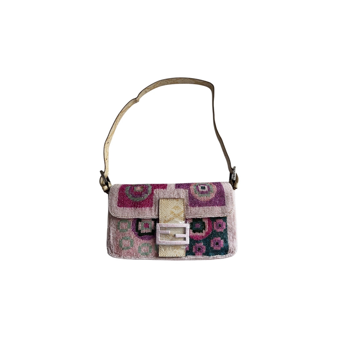 vintage fendi boho beaded shoulder bag