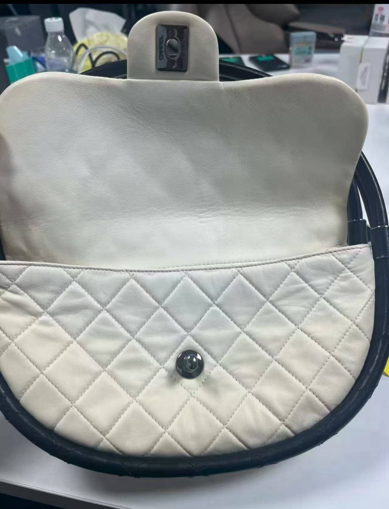 Chanel Hula Hoop white leather flap bag