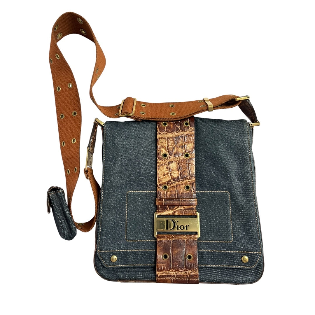 Dior blue denim leather shoulder bag