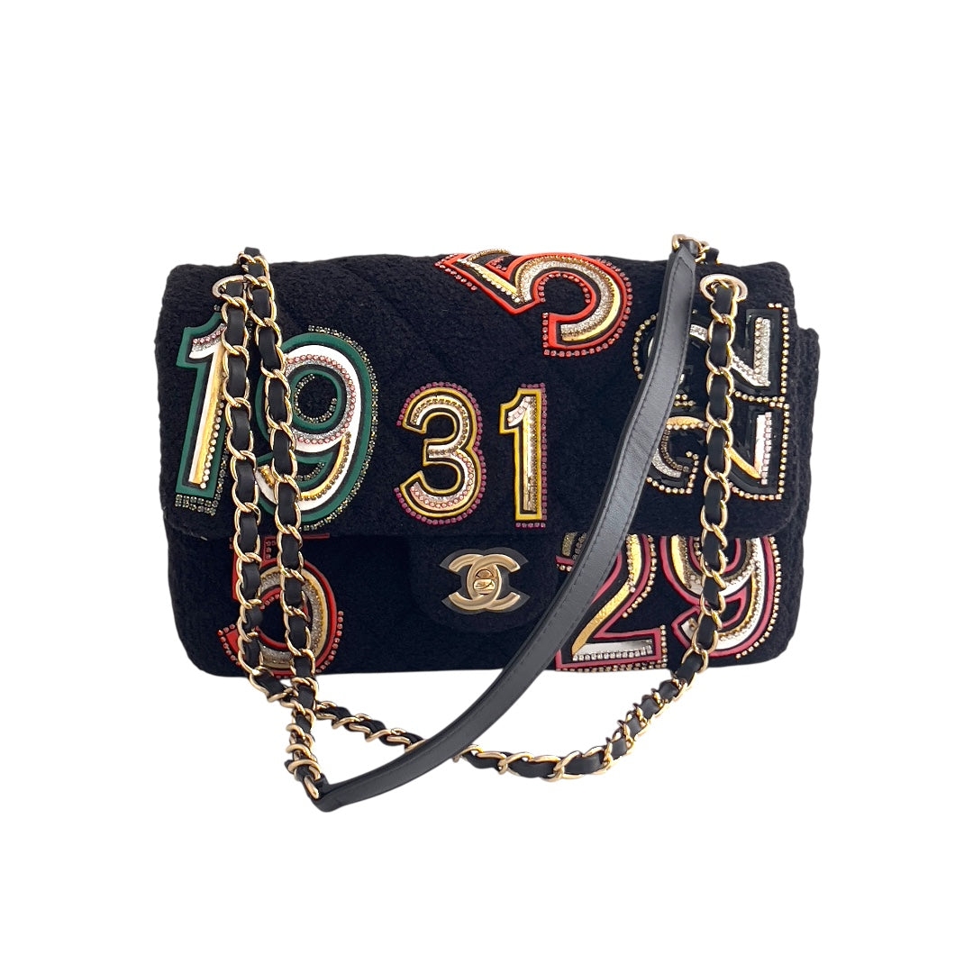 Chanel embroidered nunber tweed double flap bag