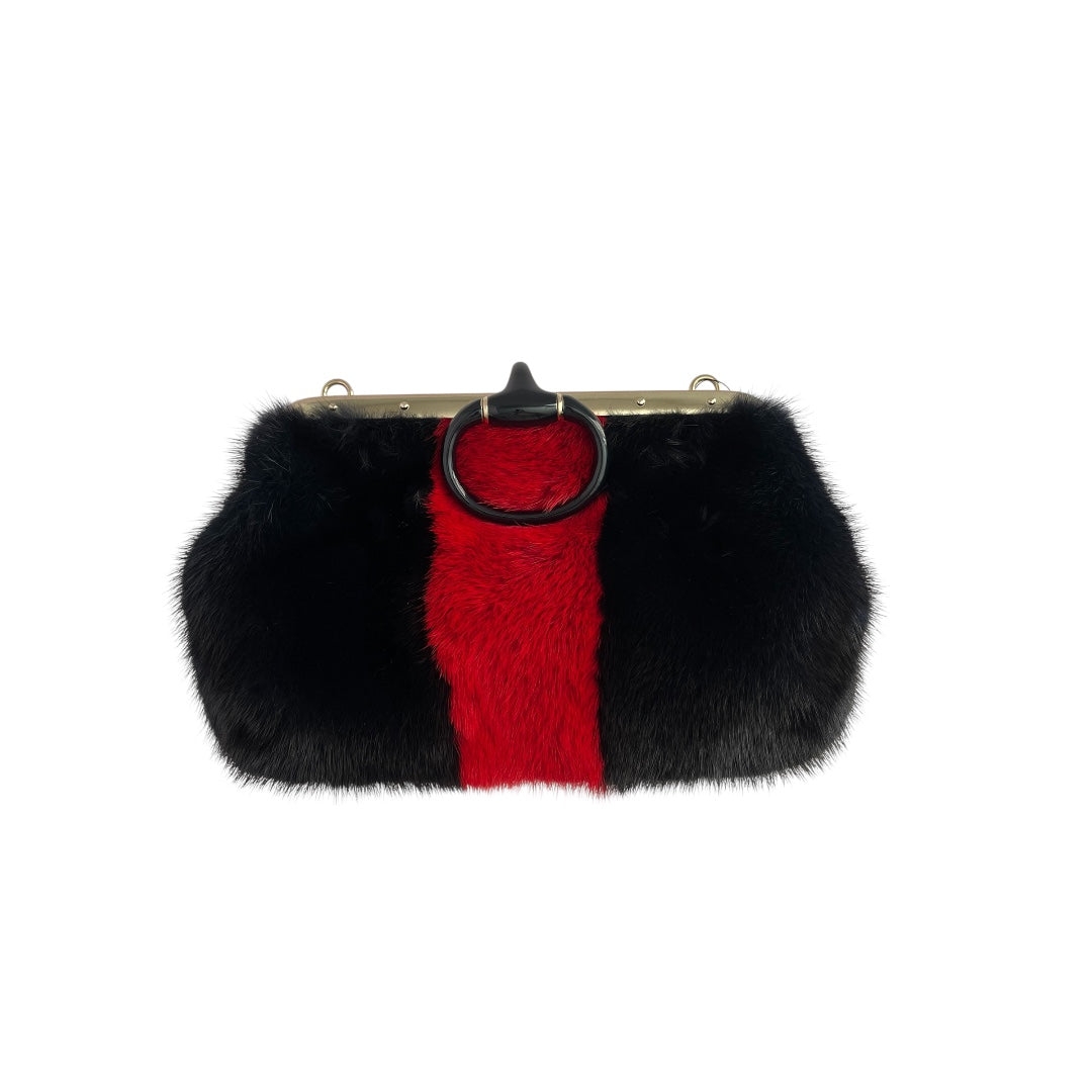 Gucci black and red stripes fur shoulder bag