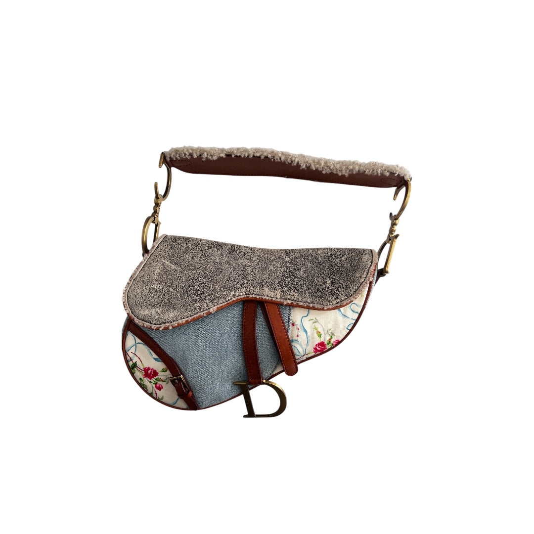 vintage dior denim shearling saddle bag