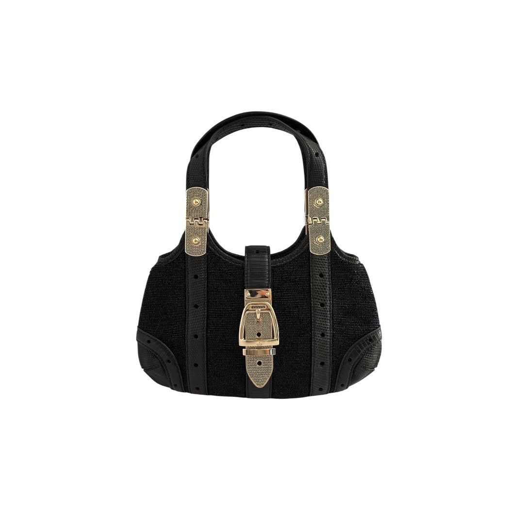 Gucci black leather glitter rhinestones gold hardware shoulder bag
