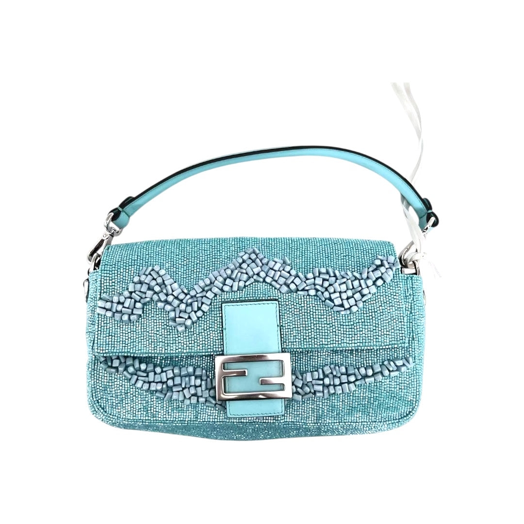 fendi baguette light blue beaded shoulder bag