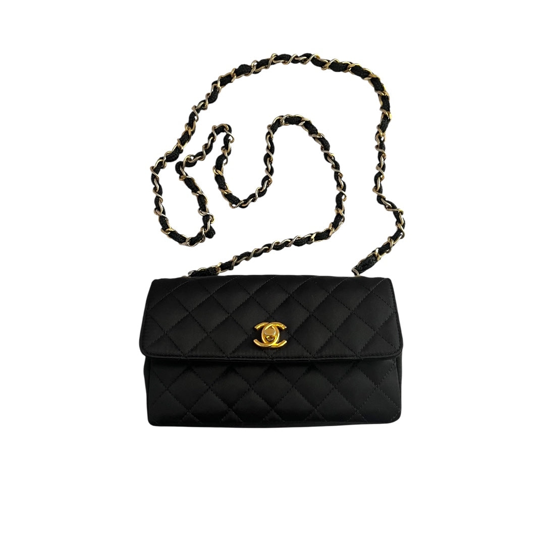 chanel classic flap mini black satin gold hardware shoulder bag