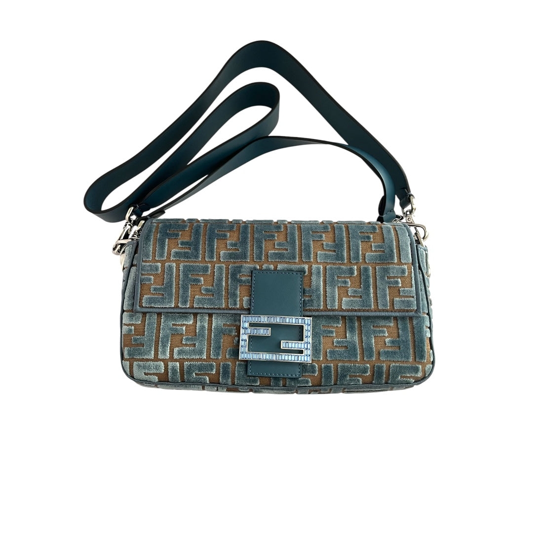 Fendi baguette new style FF velvet silver hardware shoulder bag