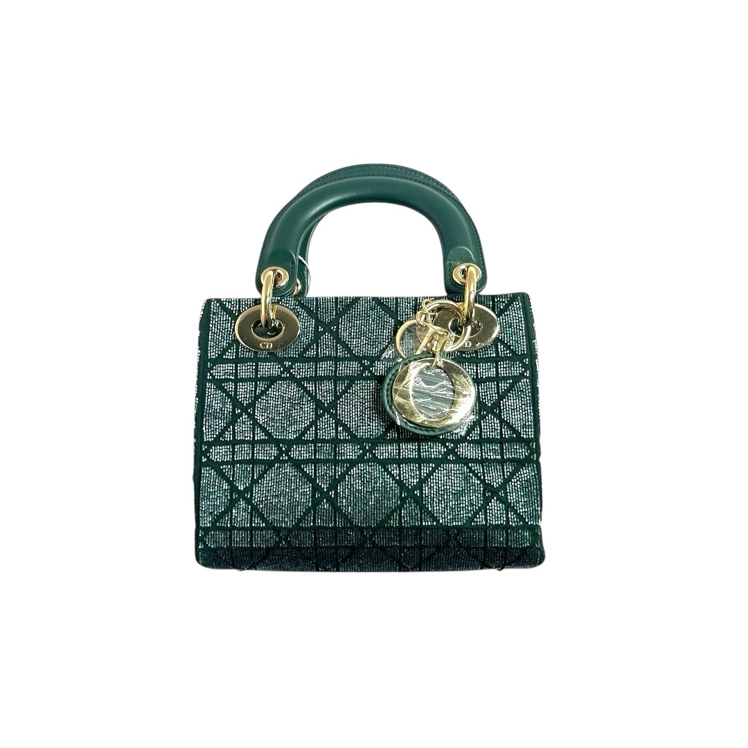 Dior lady dior mini dark green beaded shoulder bag