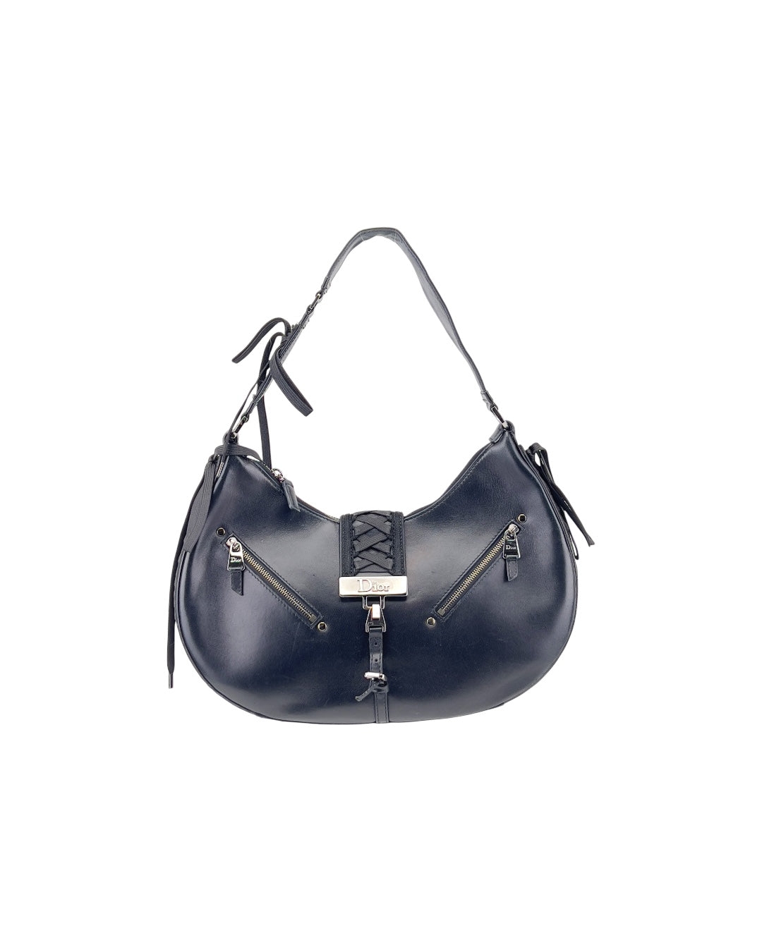 Dior Vintage Admit Black leather silver hardware shoulder bag
