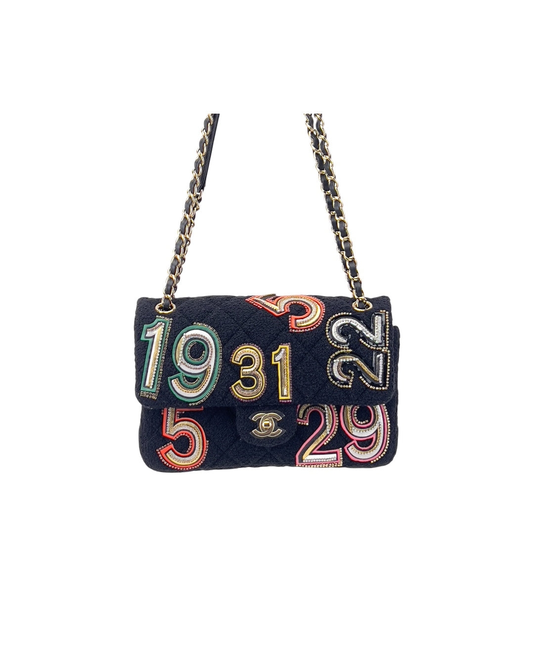 Chanel embroidered nunber tweed double flap bag