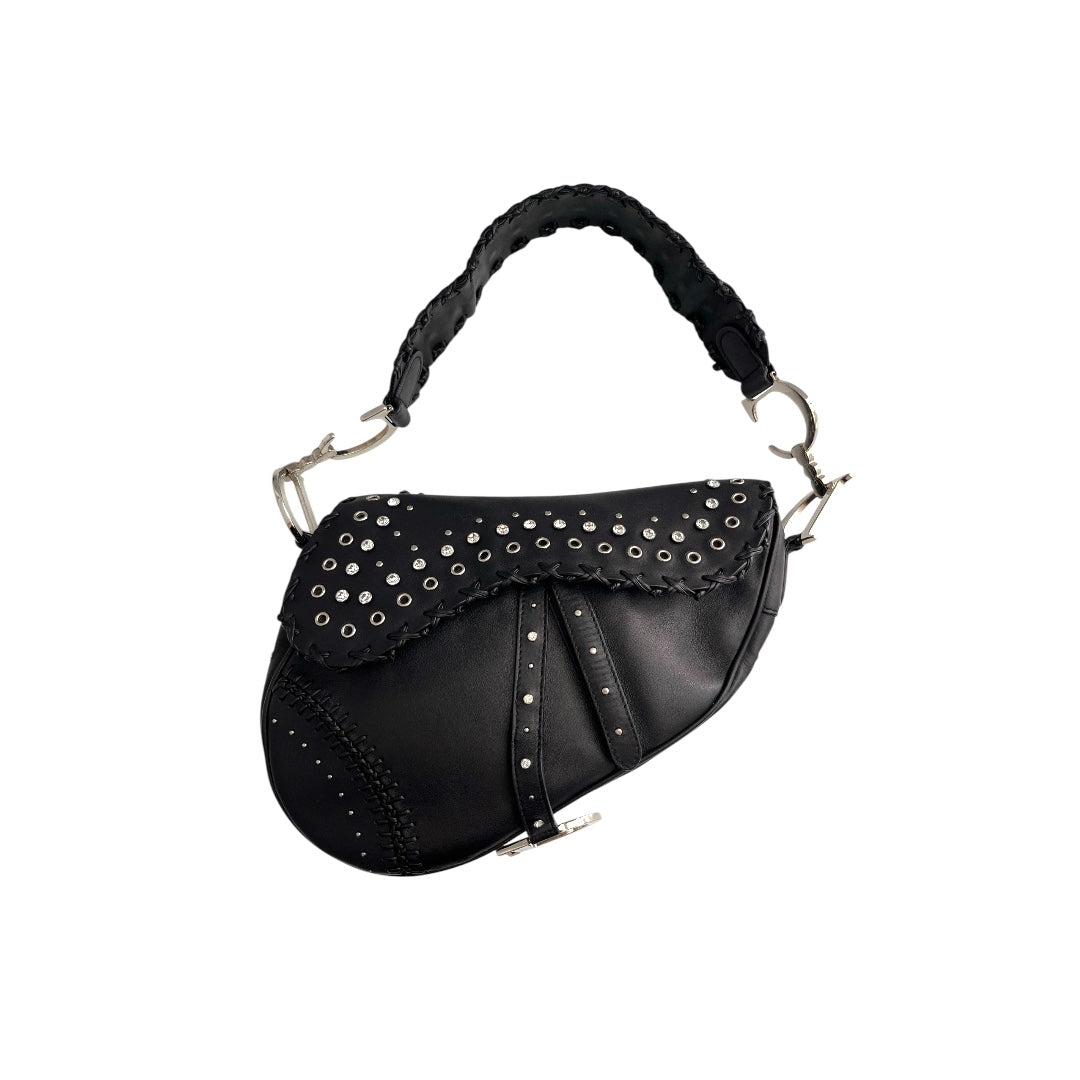 Dior Saddle Vintage love&peace limited edition black leather shoulder bag